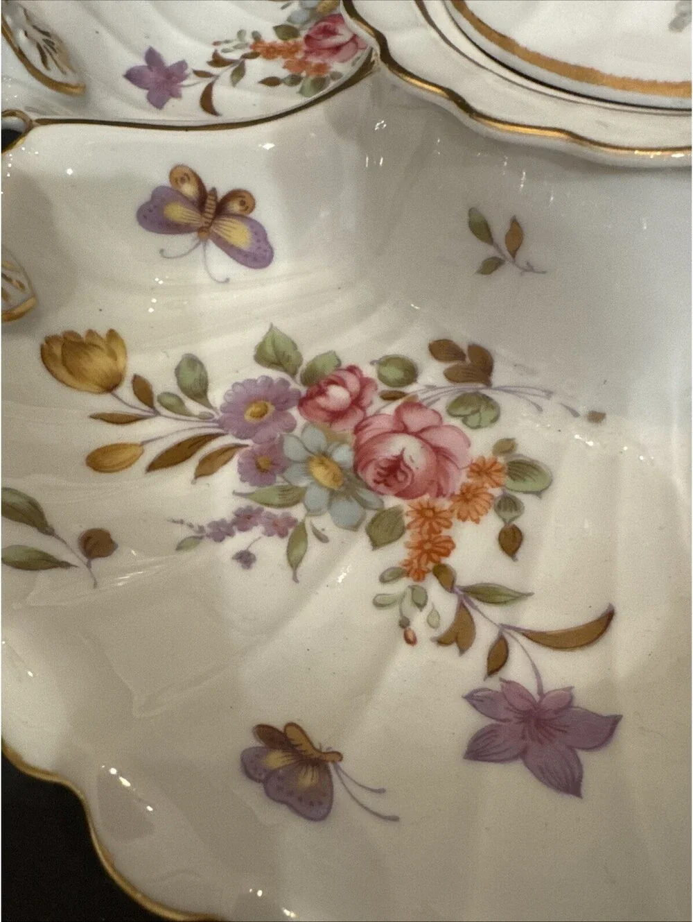 Andrea by Sadek Porcelain Dresden Floral Appetizer 5 Section 13” Diameter